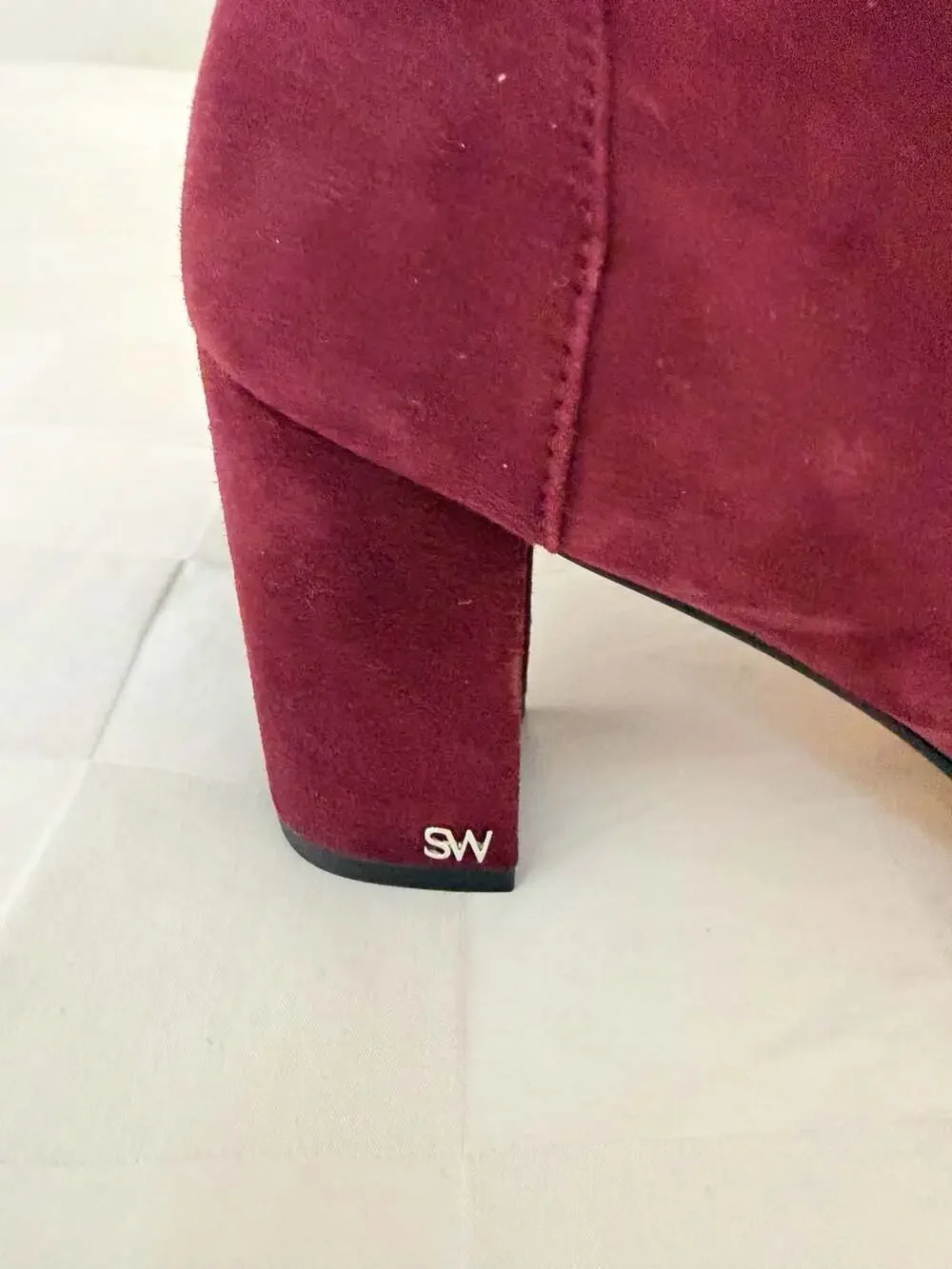 Stuart Weitzman Renegade 75 Cabernet Suede Block Heel Ankle Booties Size 8.5